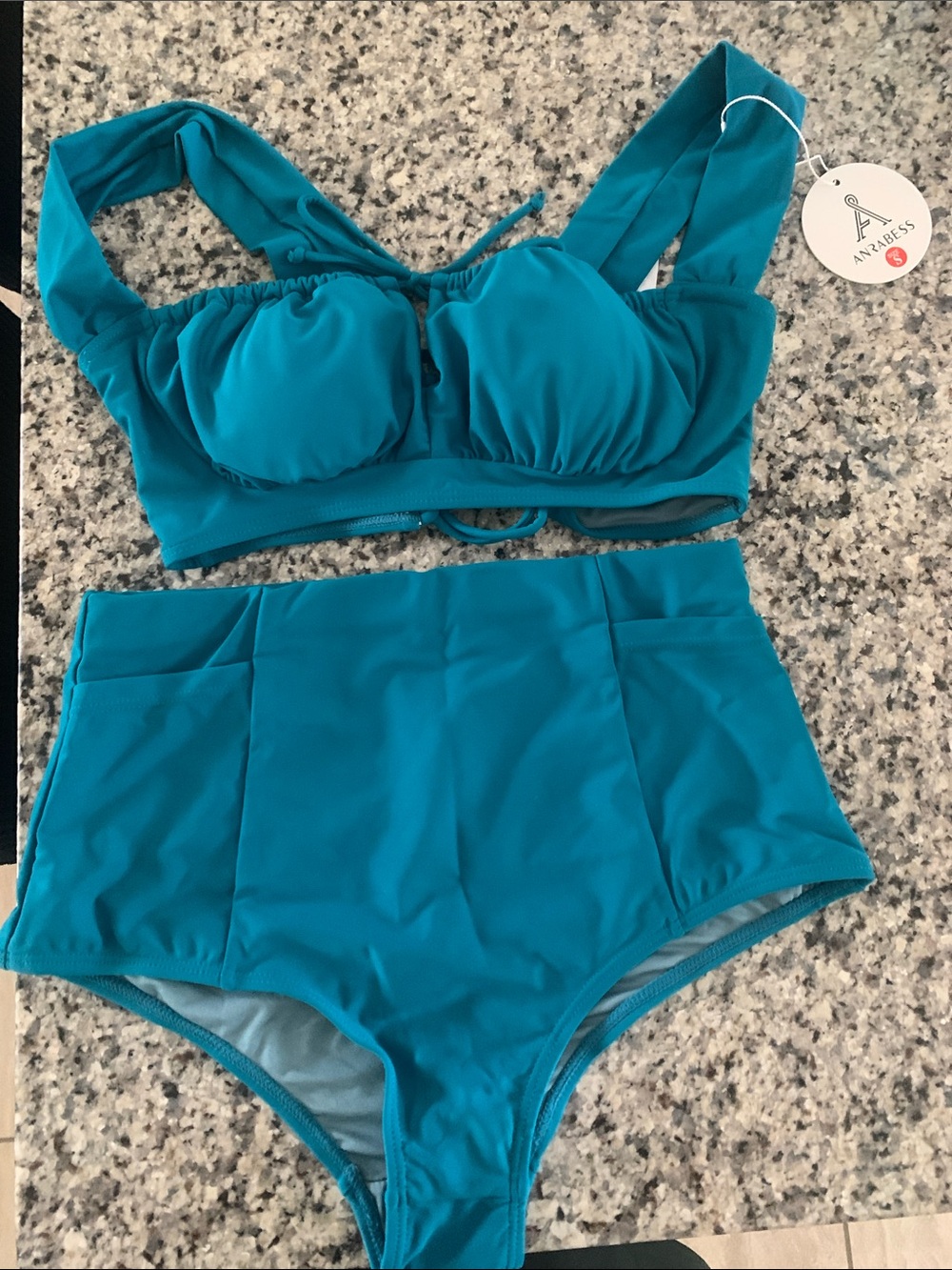 Anabess Teal High-Waist Bikini Set